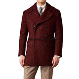 Brookmonts Men's Herringbone Wool Blend Overcoat – Double-Breasted Long Coat
