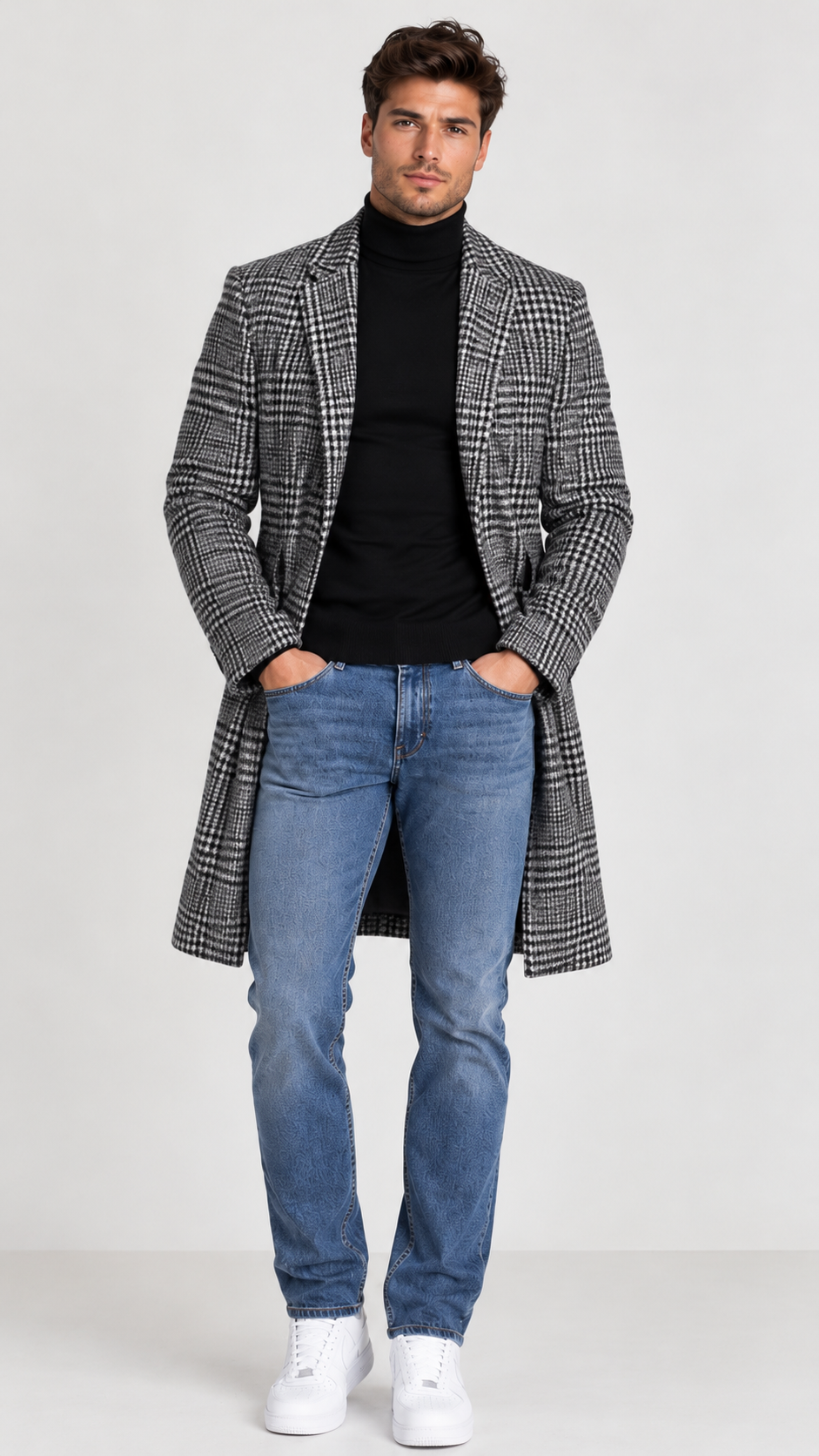 Brookmonts Men’s Houndstooth Trench Coat – Thick Lined Winter Overcoat
