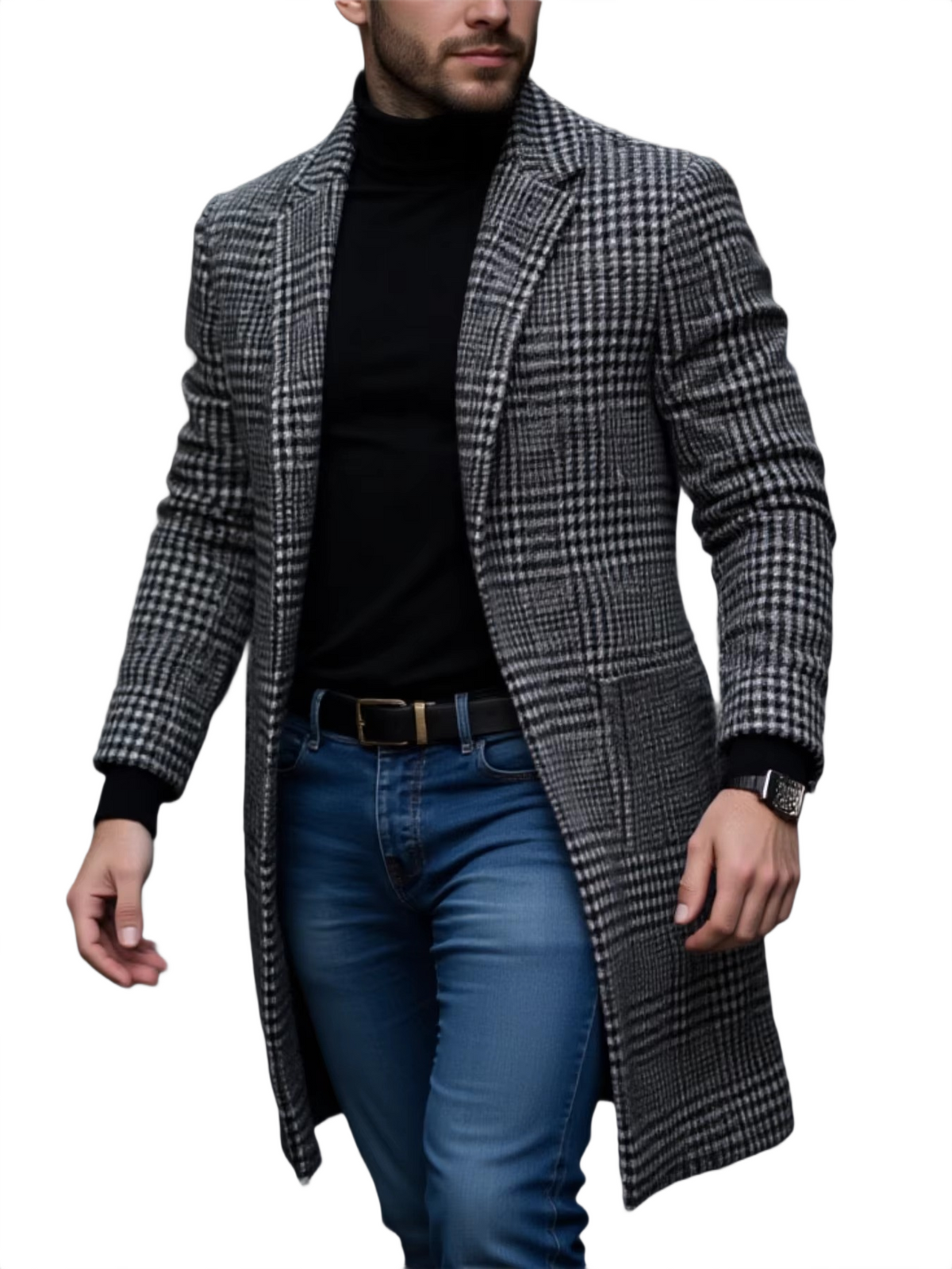 Brookmonts Men’s Houndstooth Trench Coat – Thick Lined Winter Overcoat