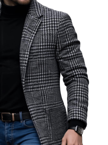 Brookmonts Men’s Houndstooth Trench Coat – Thick Lined Winter Overcoat
