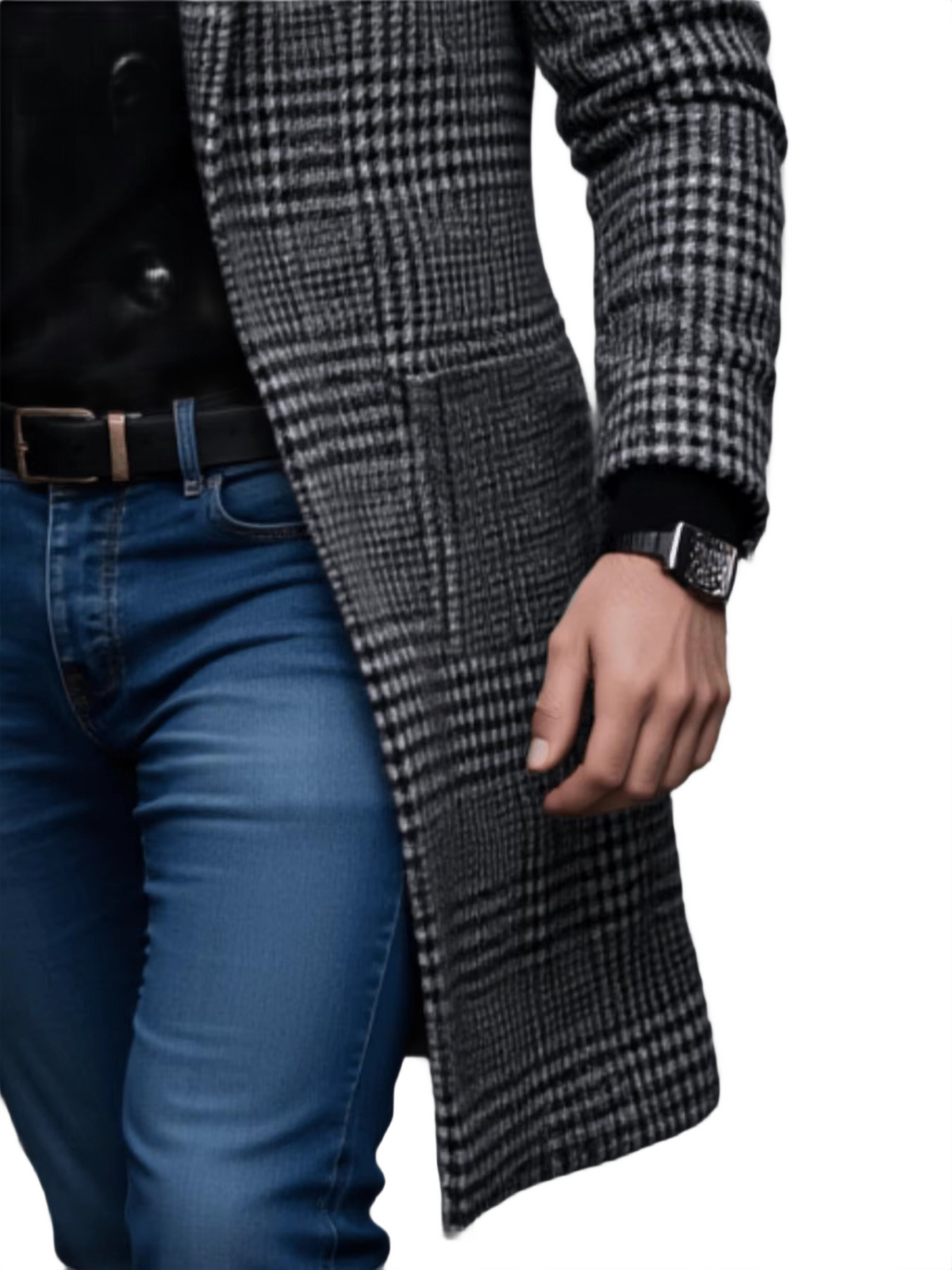 Brookmonts Men’s Houndstooth Trench Coat – Thick Lined Winter Overcoat