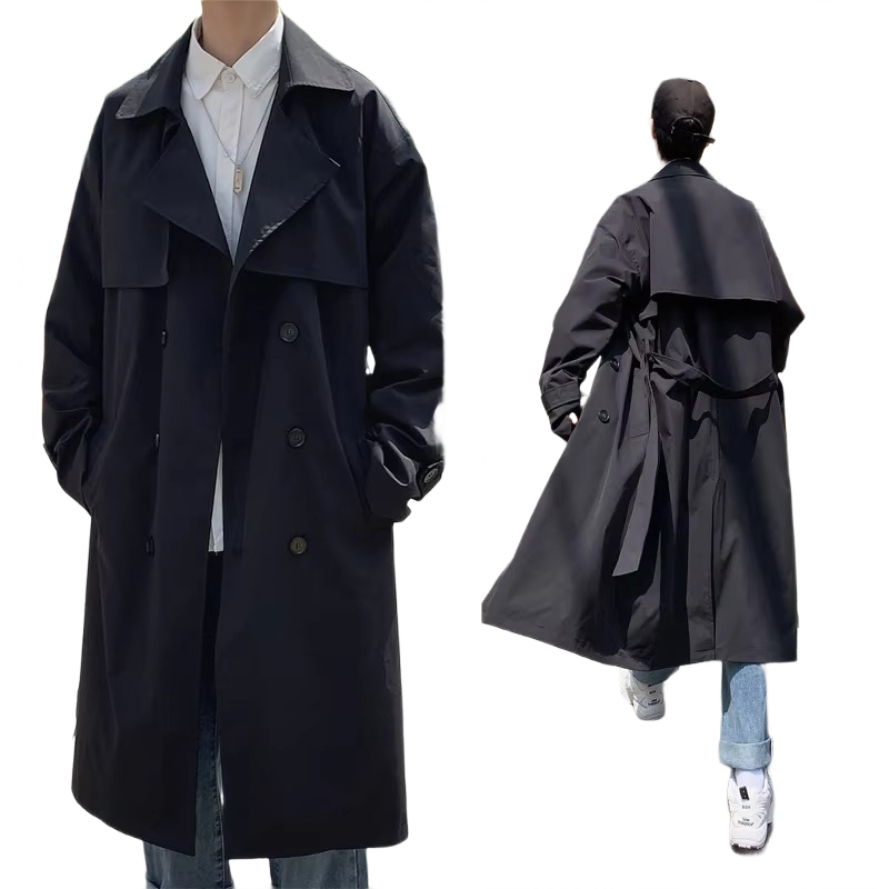 Brookmonts Men’s Korean Trench Coat – Long Double-Breasted Windbreaker