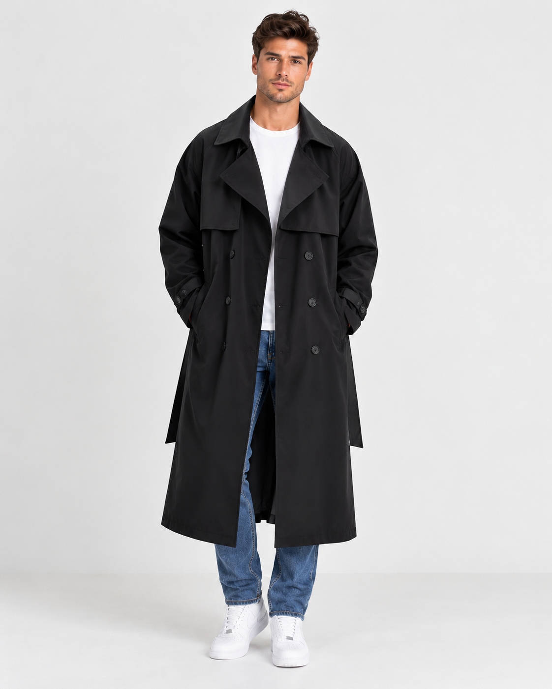Brookmonts Men’s Korean Trench Coat – Long Double-Breasted Windbreaker