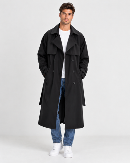 Brookmonts Men’s Korean Trench Coat – Long Double-Breasted Windbreaker