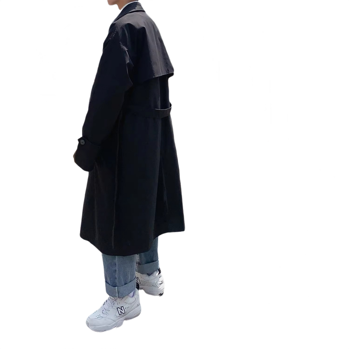 Brookmonts Men’s Korean Trench Coat – Long Double-Breasted Windbreaker