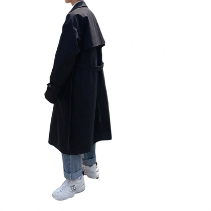 Brookmonts Men’s Korean Trench Coat – Long Double-Breasted Windbreaker