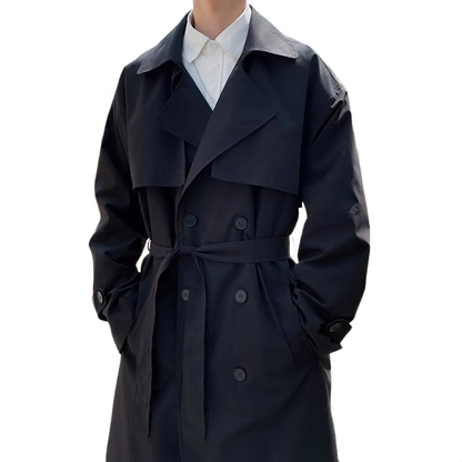 Brookmonts Men’s Korean Trench Coat – Long Double-Breasted Windbreaker