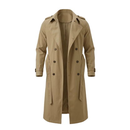 Brookmonts Men’s Long Trench Coat – Double-Breasted Belted Windbreaker