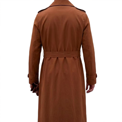 Brookmonts Men’s Long Trench Coat – Double-Breasted Belted Windbreaker