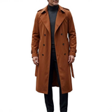 Brookmonts Men’s Long Trench Coat – Double-Breasted Belted Windbreaker