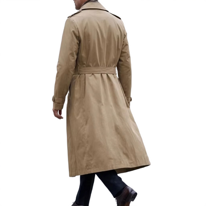 Brookmonts Men’s Long Trench Coat – Double-Breasted Belted Windbreaker
