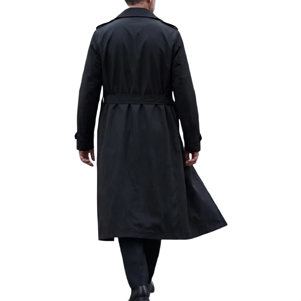 Brookmonts Men’s Long Trench Coat – Double-Breasted Belted Windbreaker