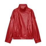 Brookmonts Women’s Black Faux Leather Jacket – Oversized Zip-Up Coat