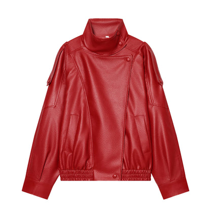 Brookmonts Women’s Black Faux Leather Jacket – Oversized Zip-Up Coat