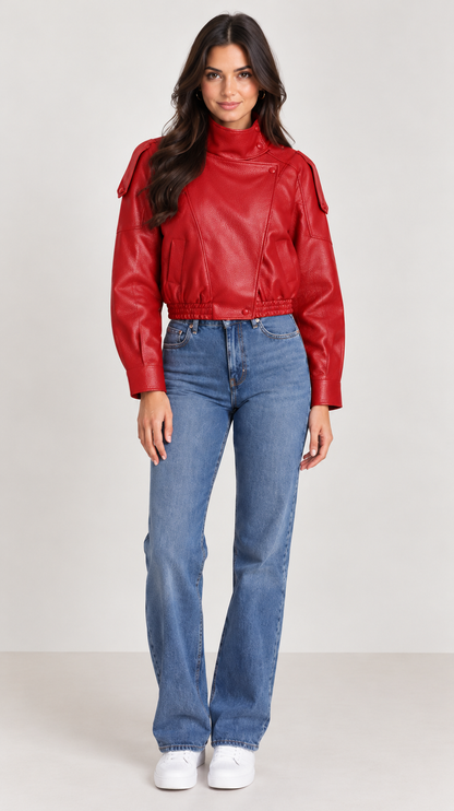 Brookmonts Women’s Black Faux Leather Jacket – Oversized Zip-Up Coat