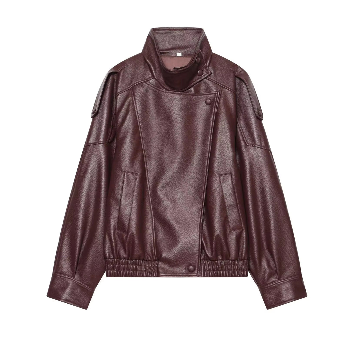 Brookmonts Women’s Black Faux Leather Jacket – Oversized Zip-Up Coat