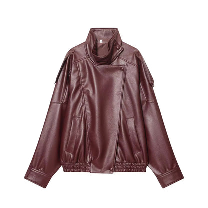 Brookmonts Women’s Black Faux Leather Jacket – Oversized Zip-Up Coat