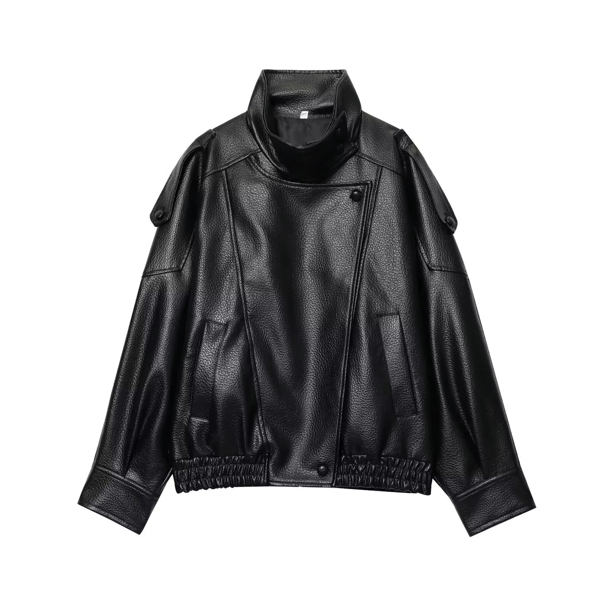 Brookmonts Women’s Black Faux Leather Jacket – Oversized Zip-Up Coat