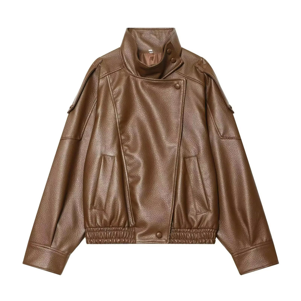 Brookmonts Women’s Black Faux Leather Jacket – Oversized Zip-Up Coat