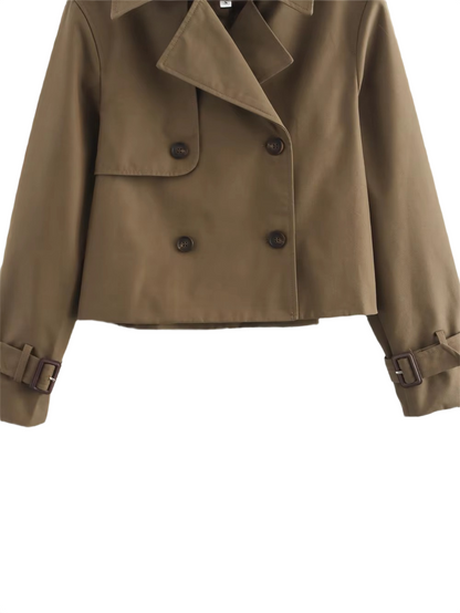 Brookmonts Women's Cropped Trench Jacket – Double-Breasted Vintage Coat