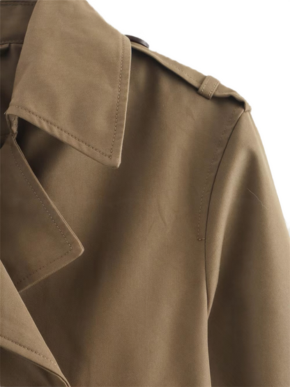 Brookmonts Women's Cropped Trench Jacket – Double-Breasted Vintage Coat