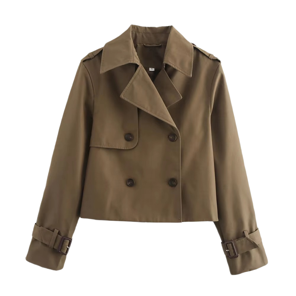 Brookmonts Women's Cropped Trench Jacket – Double-Breasted Vintage Coat