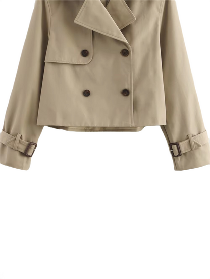 Brookmonts Women's Cropped Trench Jacket – Double-Breasted Vintage Coat