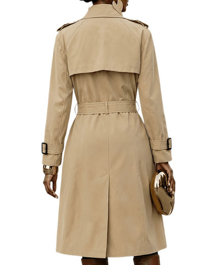 Brookmonts Women's Double-Breasted Trench Coat – Belted Mid-Length Coat