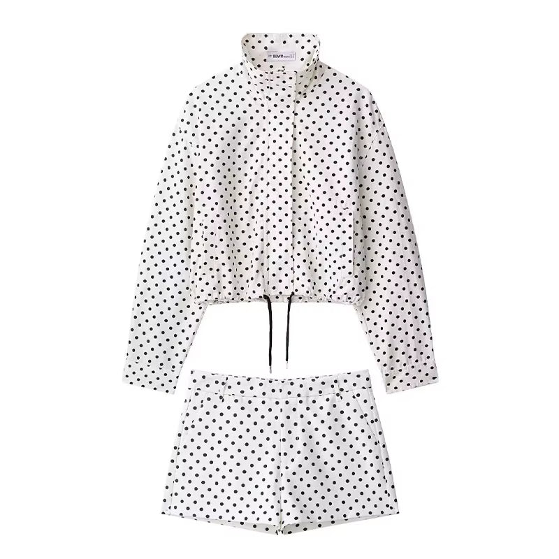 Brookmonts Women's Polka Dot Jacket – Turtleneck Zip-Up Coat with Pockets