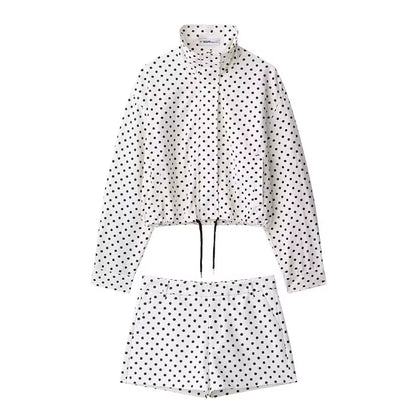 Brookmonts Women's Polka Dot Jacket – Turtleneck Zip-Up Coat with Pockets