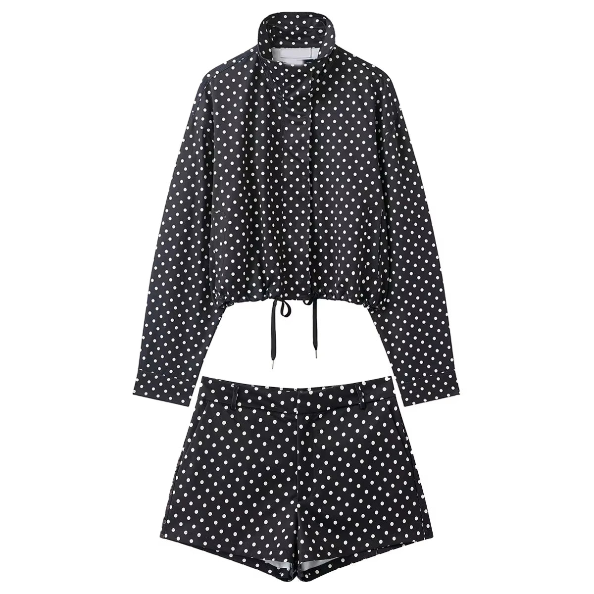 Brookmonts Women's Polka Dot Jacket – Turtleneck Zip-Up Coat with Pockets