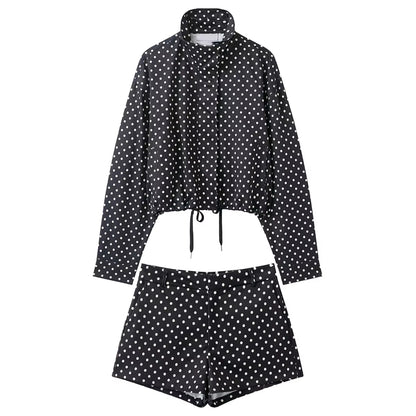Brookmonts Women's Polka Dot Jacket – Turtleneck Zip-Up Coat with Pockets