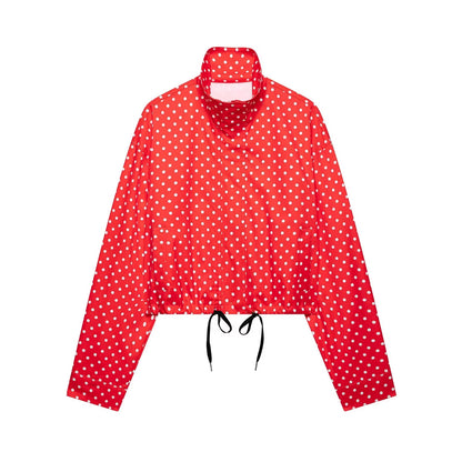 Brookmonts Women's Polka Dot Jacket – Turtleneck Zip-Up Coat with Pockets