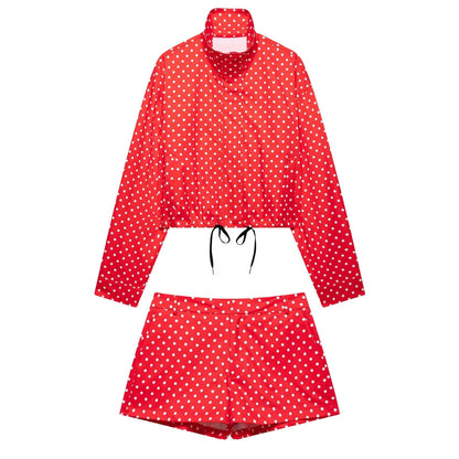 Brookmonts Women's Polka Dot Jacket – Turtleneck Zip-Up Coat with Pockets
