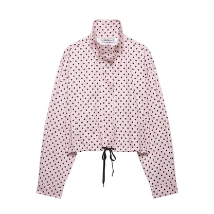 Brookmonts Women's Polka Dot Jacket – Turtleneck Zip-Up Coat with Pockets
