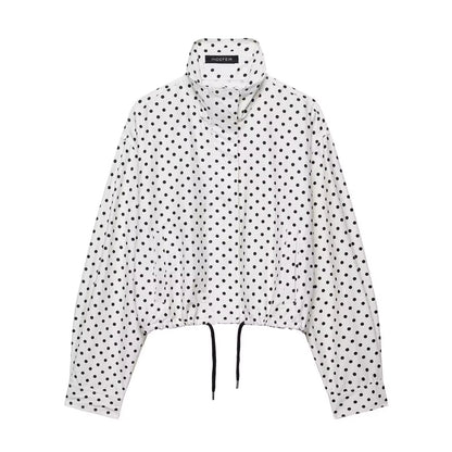 Brookmonts Women's Polka Dot Jacket – Turtleneck Zip-Up Coat with Pockets