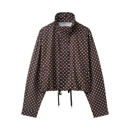 Brookmonts Women's Polka Dot Jacket – Turtleneck Zip-Up Coat with Pockets