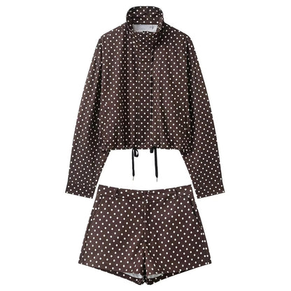 Brookmonts Women's Polka Dot Jacket – Turtleneck Zip-Up Coat with Pockets