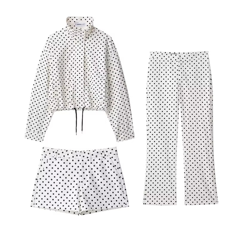 Brookmonts Women's Polka Dot Jacket – Turtleneck Zip-Up Coat with Pockets