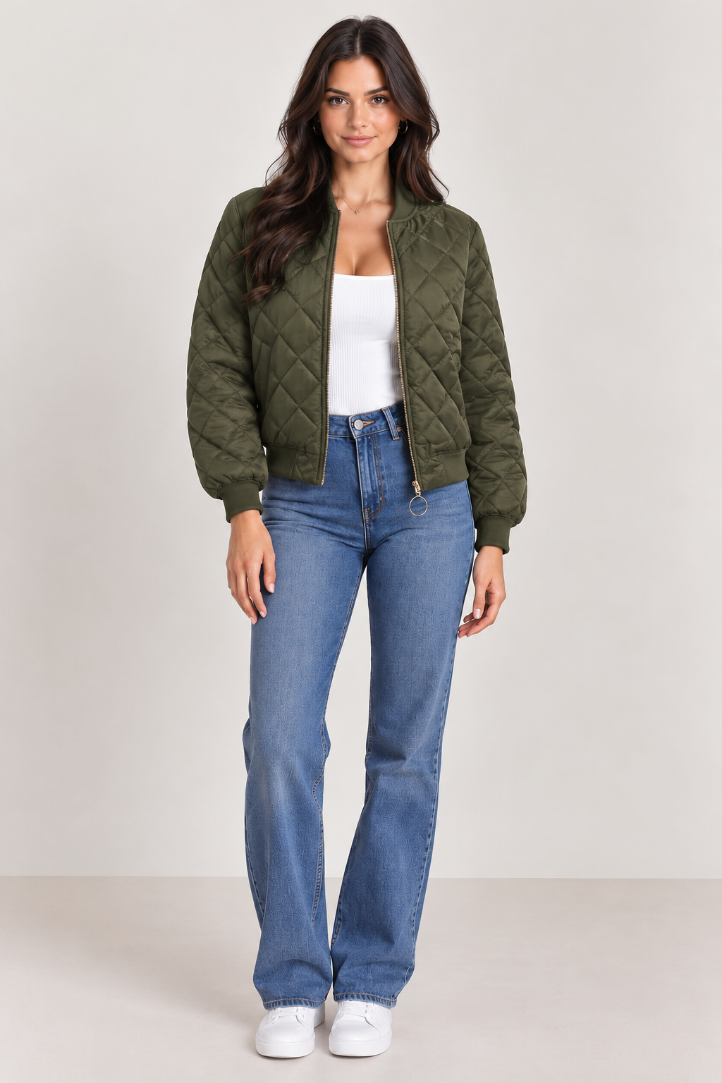 Brookmonts Women's Quilted Bomber Jacket – Zip-Front Diamond Stitch Coat