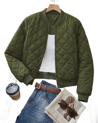 Brookmonts Women's Quilted Bomber Jacket – Zip-Front Diamond Stitch Coat
