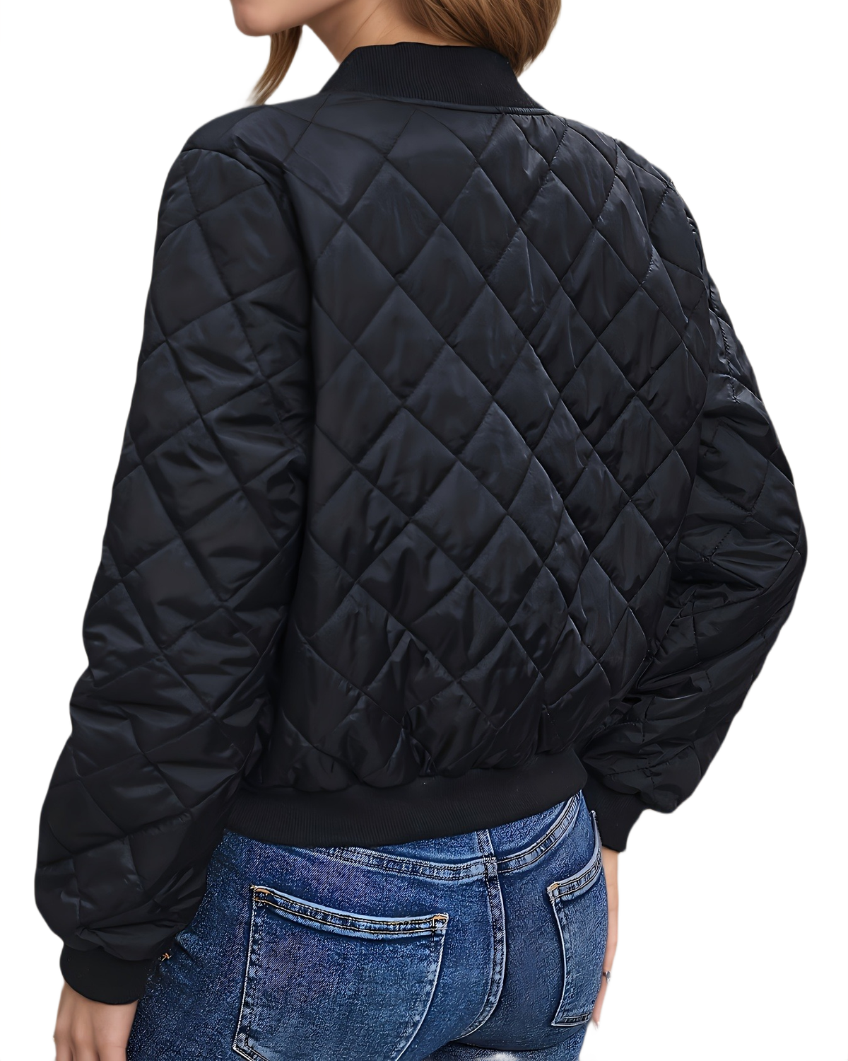 Brookmonts Women's Quilted Bomber Jacket – Zip-Front Diamond Stitch Coat