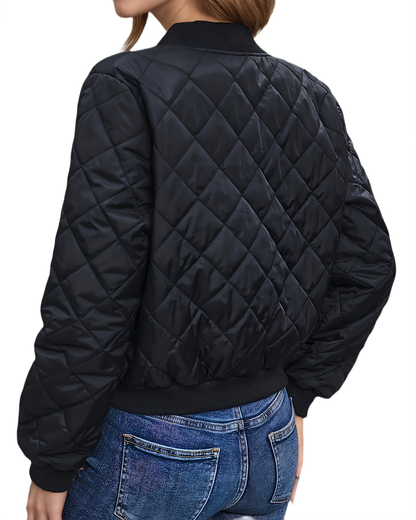 Brookmonts Women's Quilted Bomber Jacket – Zip-Front Diamond Stitch Coat