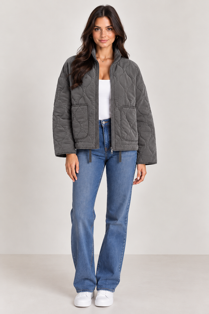 Brookmonts Women's Quilted Cotton Jacket – High Collar Zip-Up Winter Coat