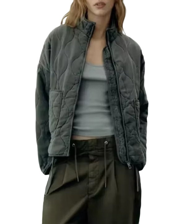 Brookmonts Women's Quilted Cotton Jacket – High Collar Zip-Up Winter Coat