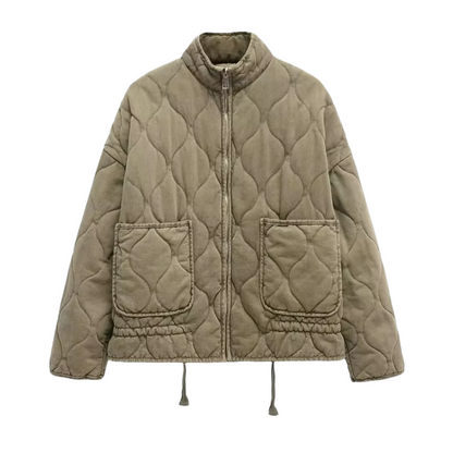 Brookmonts Women's Quilted Cotton Jacket – High Collar Zip-Up Winter Coat