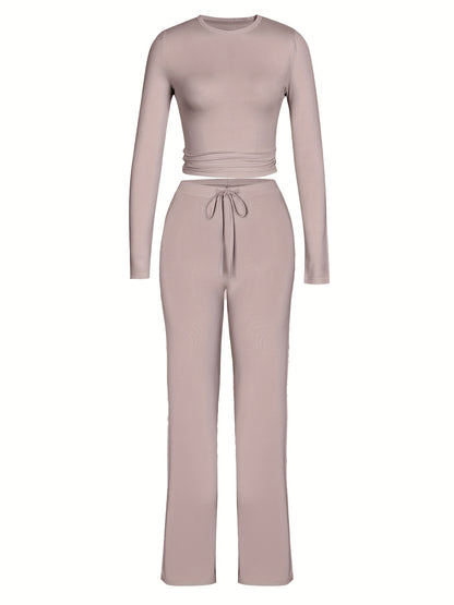 Brookmonts Women’s Ribbed Lounge Set – Long Sleeve Top & Drawstring Pants