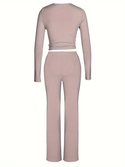 Brookmonts Women’s Ribbed Lounge Set – Long Sleeve Top & Drawstring Pants