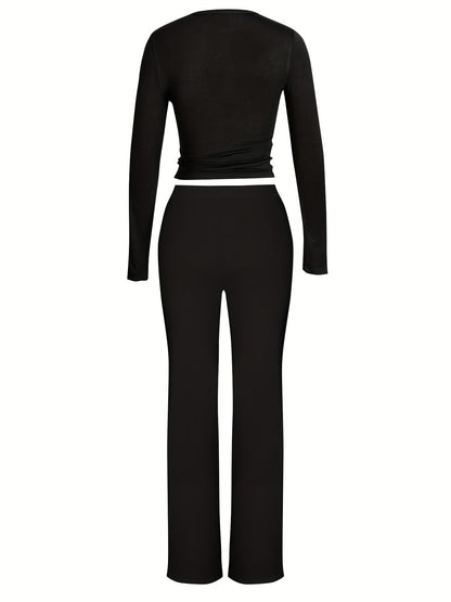 Brookmonts Women’s Ribbed Lounge Set – Long Sleeve Top & Drawstring Pants