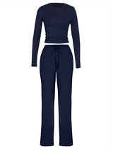 Brookmonts Women’s Ribbed Lounge Set – Long Sleeve Top & Drawstring Pants